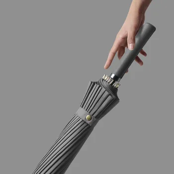 

Men 24 Bone Long-Handled Rain Umbrella Large Size Double Reinforced Super-Storm Three Matching Color Straight Handle Windproof B
