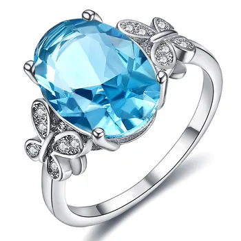 

Aquamarine gemstones zircon diamond Rings for women blue crystal white gold silver color bling jewelry bijoux gift accessories