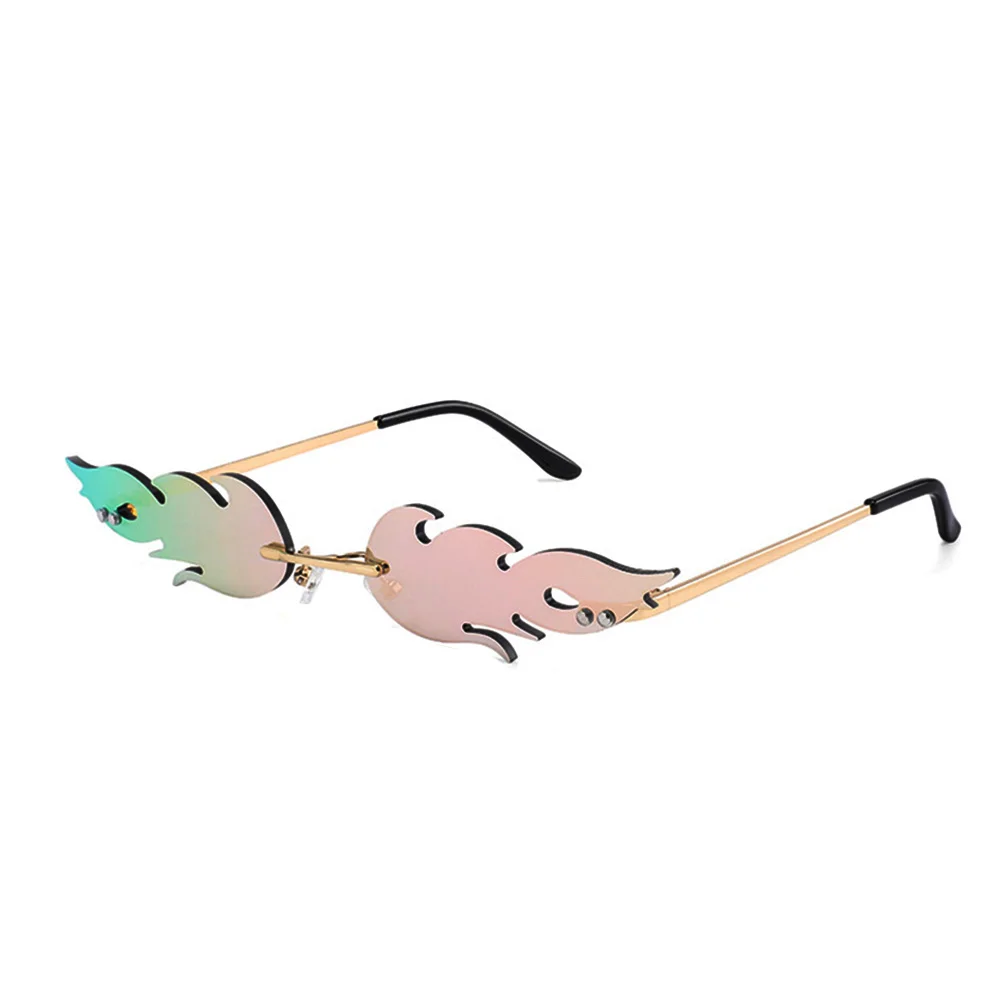 Fire Flame Sunglasses Women Men Rimless Wave Sun Glasses New Fashion Eyewear Luxury Trending Narrow Sunglasses Streetwear