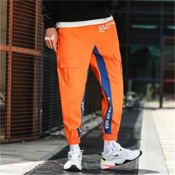 

Hip Hop Men Streetwear Military Pants Patchwork Pocket Side Striped Joggers Sweatpants Cuffed Ankle Length Trousers For Male