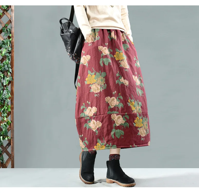 Vintage cotton quilted half-length printing in the thickening skirt warm flower skirt winter cotton skirt