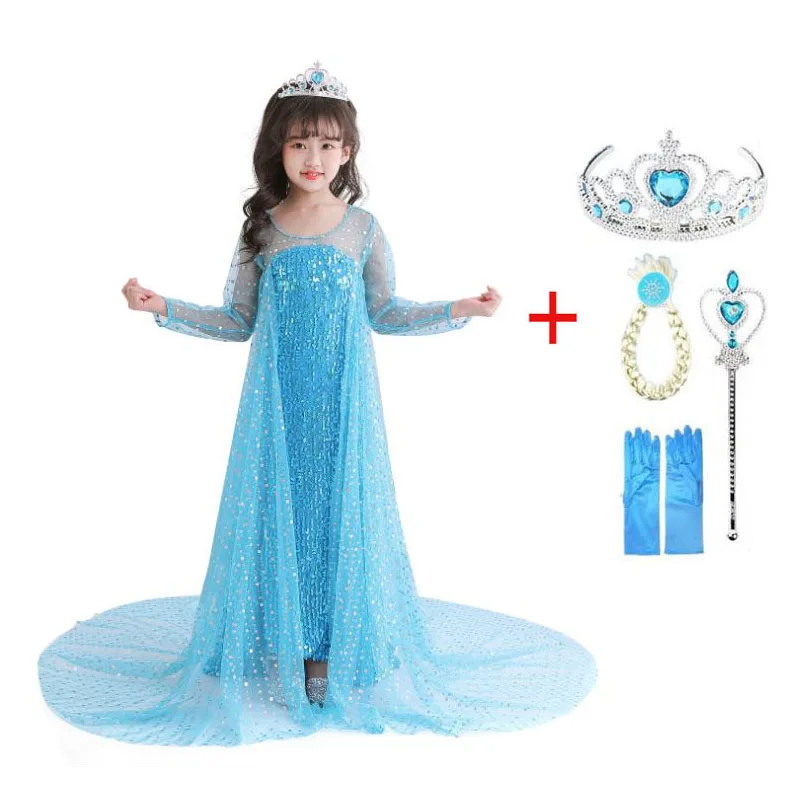 Snow Queen 2 Fancy Princess Elsa Dress Up Christmas Halloween Blue Girls Anna Costume Kids Sequins Wedding Dresses | Детская одежда и