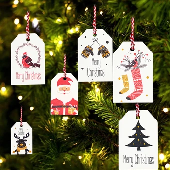 

100 Pcs Christmas Themed Paper Tag Xmas tree pendant DIY Craft Paper Label Home Holiday ornaments Christmas New year decora