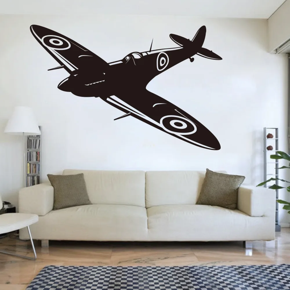 Spitfire Jet  Wall Decal Kids Room British Fighter WW2 Aircraft Plane Airplane Biplane Wall Sticker Military Vinyl Bedroom Decor (2)