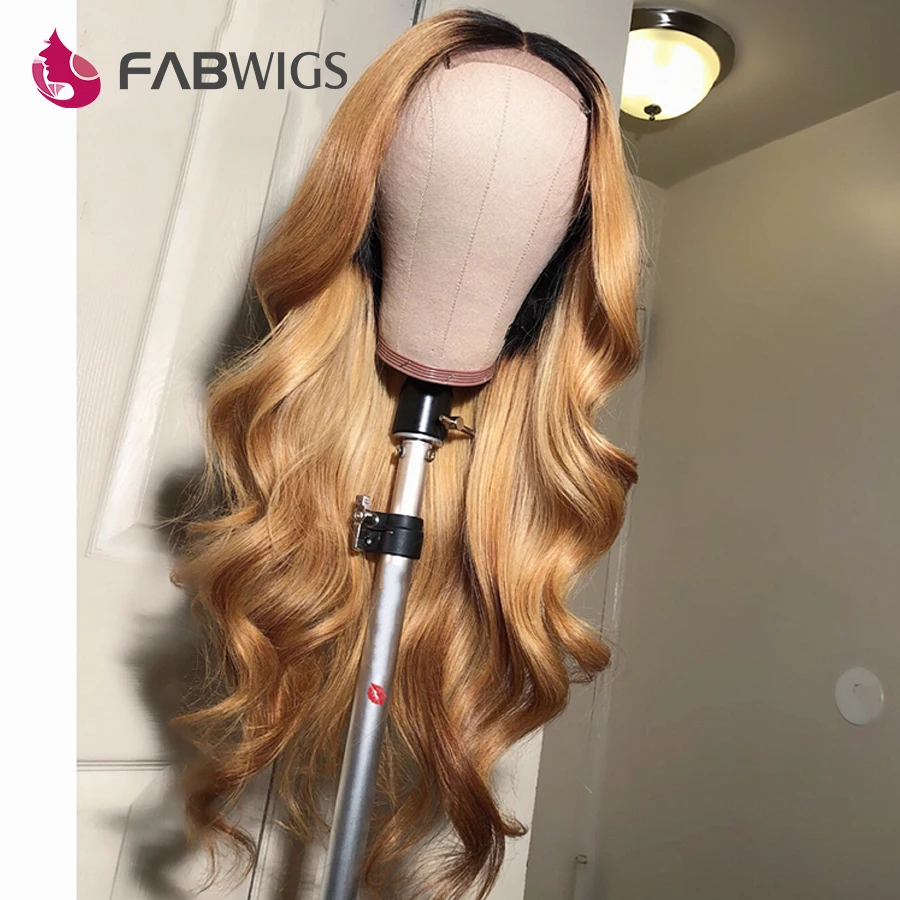Fabwigs 1B/27 медовый блонд кружева передние человеческие волосы парики бразильский Реми Омбре блонд кружева перед парик 13x4 180% Плотность волнистый парик шнурка