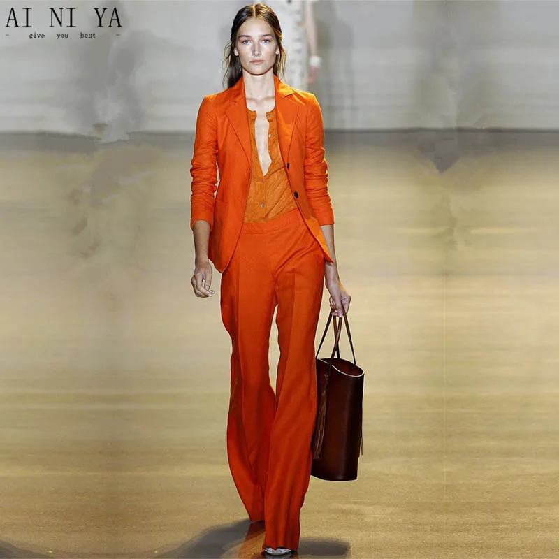 

Orange Women's Business Suits Ladies Elegant Pantsuit Office Uniform Designs Women Trouser Suit Female 2 Piece Suits Custom Made