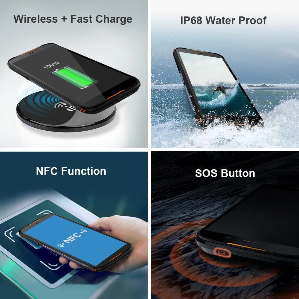  HOMTOM HT80 IP68 Waterproof Smartphone 4G LTE Android 10 5.5inch 18:9 HD+ MT6737 Quad Core NFC Wire