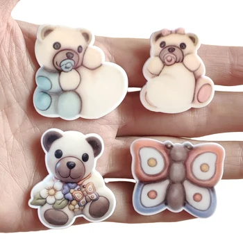 

50pcs 4 Styles Mix Cartoon Flower Heart Bear Butterfly Flatback Planar Resin Cabochon DIY Craft for Hair Bow Centers Accessories