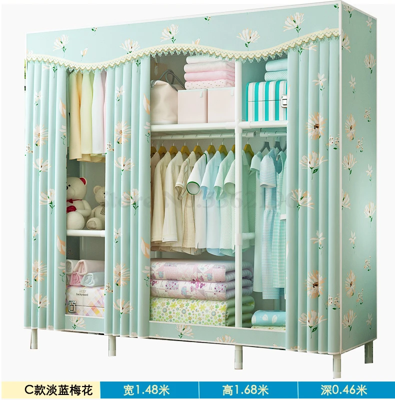 Wardrobe Simple Cloth Wardrobe Steel Pipe Thickening Reinforcement Thickening Assembly Double Steel Frame Storage Wardrobe