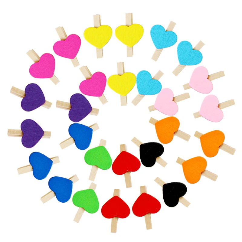 50pcs/Pack Mini Heart Love Wooden Clothes Photo Paper Peg Pin Clothespin Craft Postcard Clips Home Wedding Decoration | Дом и сад