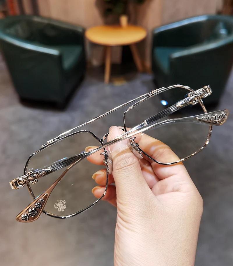 JIANDAN Men and Women Anti-Blue Light Wild Double Beam Irregular Large Frame Glasses Frame Equipped With Myopia Prescription