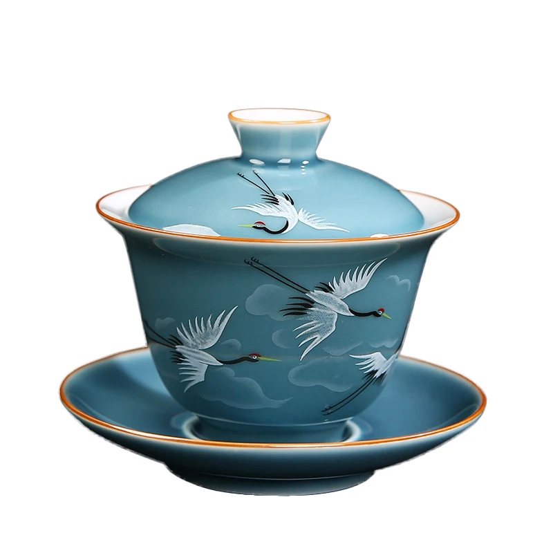Китайский чайный набор кунг-фу чайная чашка керамический гайвань глазурь Голубой чай соусница для тарелки чайник кран узор чайная посуда для напитков в качестве подарка на день рождения