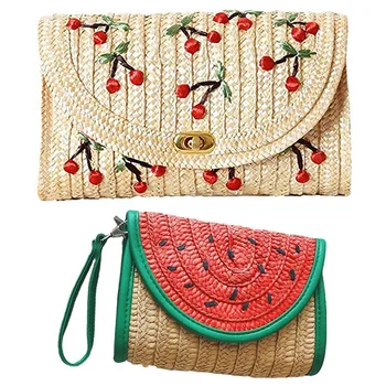 

1 Pcs Messenger Bags Bohemian Style Messenger Bags & 1 Pcs Summer Female Beach Bag Fruit Straw Clutch Bag