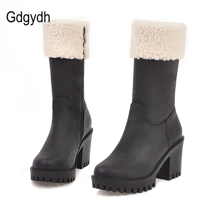 Женские сапоги с плюшевой подкладкой Gdgydh теплые зимние до середины икры на