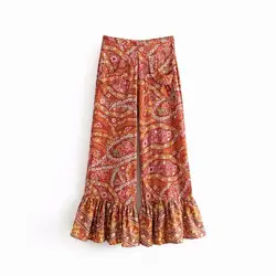 Boho новые летние модные с цветочным принтом брюки-клеш Для женщин Цветок Раффлед брюки женские широкие штаны Роскошные брюки