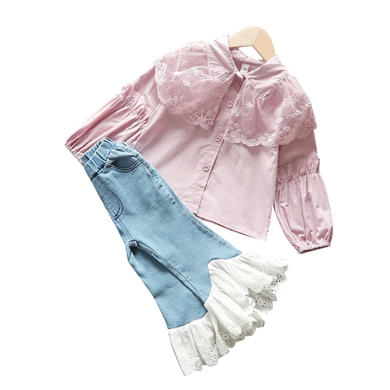 

Women's GIRL'S Suit Long Sleeve 2019 Two-Piece Set 1-3 Baby Spring Shirt Korean-style 5 Cotton chao yang Gas Two-Piece Set