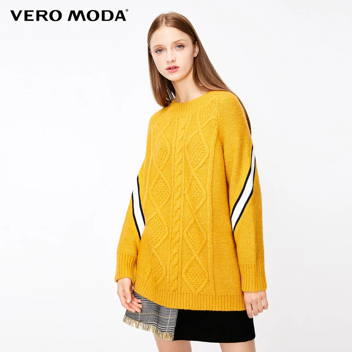 Mustard Vero Moda Женский Круглый вырез витой цвет сочетающийся свитер толстый свитер | 318413511 - Цвет: Mustard