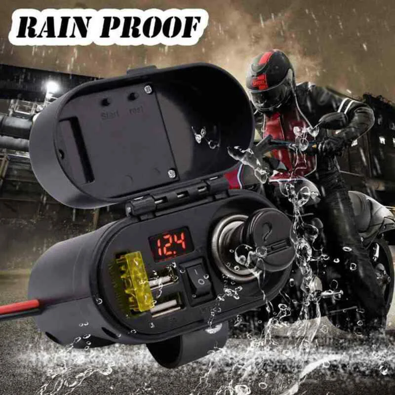 

DC 12-24V Motorcycle Cigarette Lighter Socket+Dual USB Charger+Switch+Voltmeter.