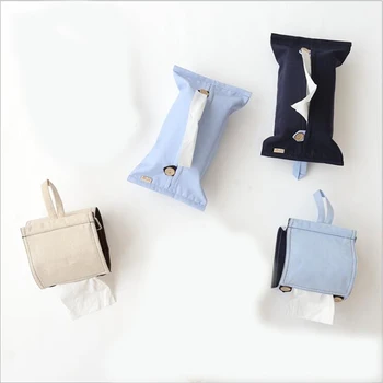 

Chic Tissue Case Box Solid Linen Papers Storage Bag Organizer Hanging Car Toilet Paper Napkins Tissue Cover Table Decor