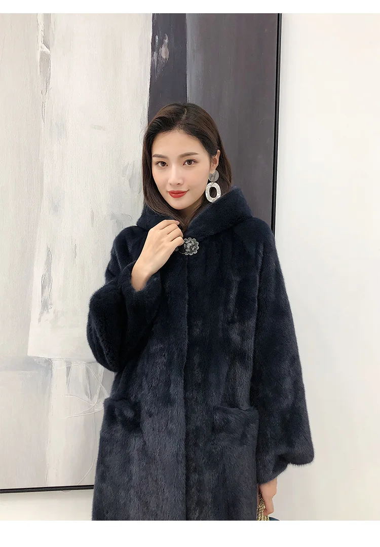 mink coat real natural fur coat long coat women coat winter coat real mink fur coat - Цвет: black