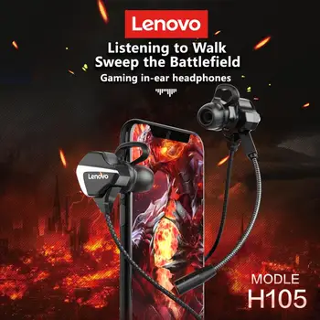 Original Lenovo H105 In-ear Earphone Metal Bass Sound Earbuds 3.5mm Jack Universal Sport Headset with Microphone Wports Earphone 3