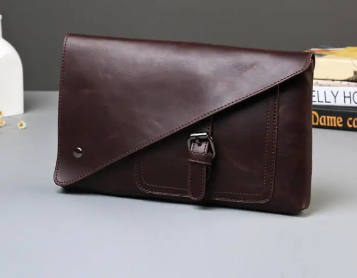 Retro crazy horse leather men's clutch bag wear-resistant material casual envelope trend men's handbag