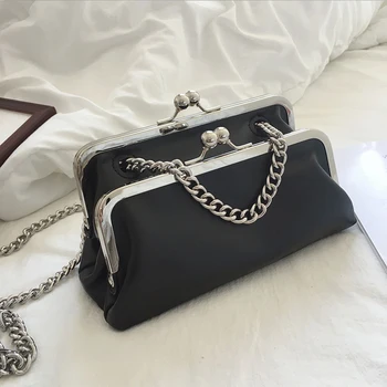 

Vintage Double-layer Clip Bags For Women Solid Color Women Shoulder Bag Chain Small Females Messenger Bags Ladies Hand Bags 2020