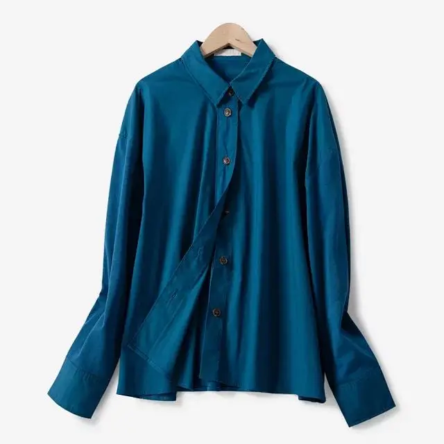 blue Женская рубашка, осень, однобортная, длинный, хлопок, рукав, длинный рукав, рубашка поло - Цвет: blue