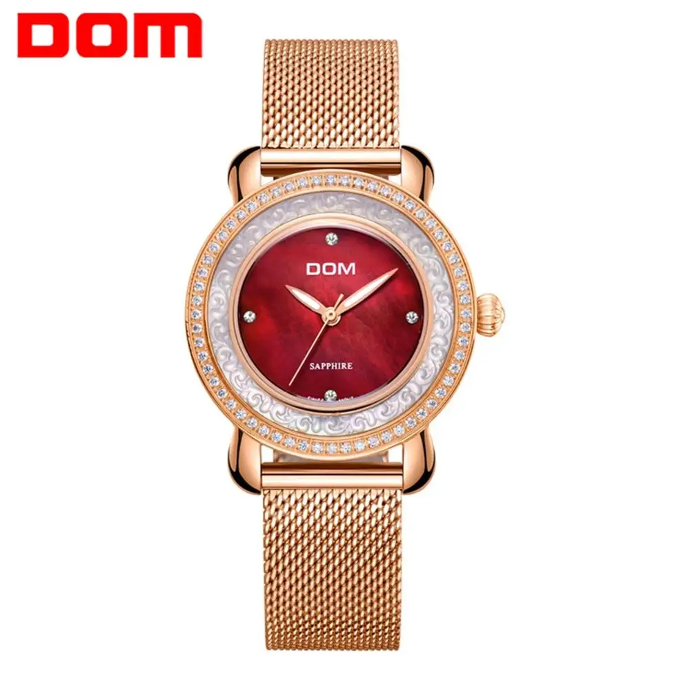 Часы DOM женские кварцевые Стальные брендовые Роскошные повседневные золотистые