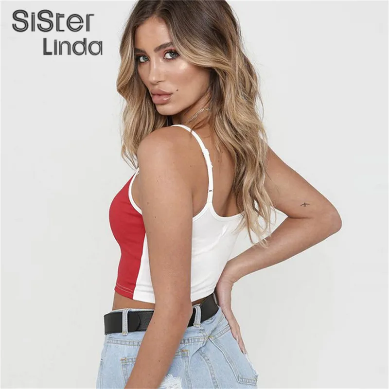 Sisterlinda, Новинка лета, модный вязаный укороченный топ, майка, Топ для женщин, тонкие лямки, на молнии, двухцветная, в полоску, женский, Mujer
