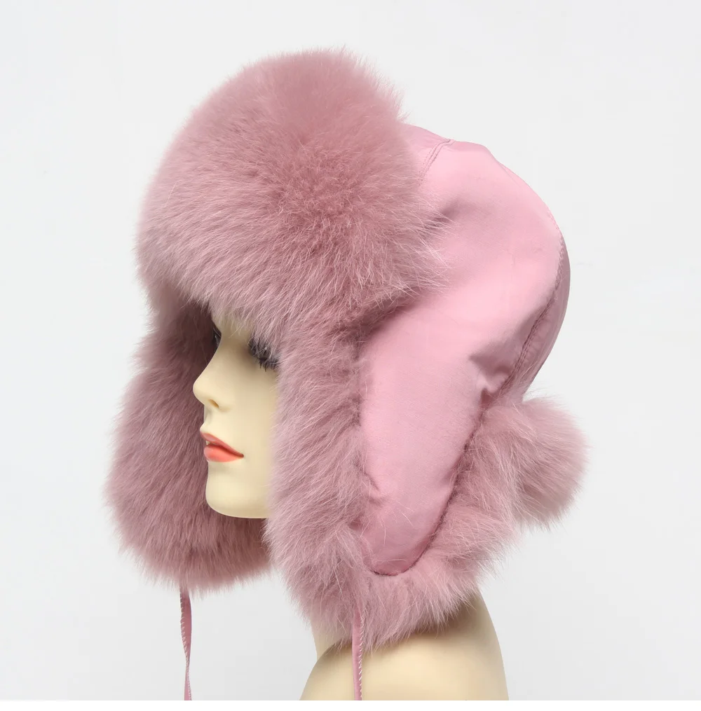 Hot Sale Genuine Fox Fur Hat Russian Women Real Fur Caps Bomber Hats 100%Natural Fox Fur Caps Fashion Fur Hat Retail wholesale