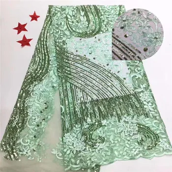 

2019 high quality African lace/French mesh embroidery green sequined tulle lace fabric Nigeria wedding dress