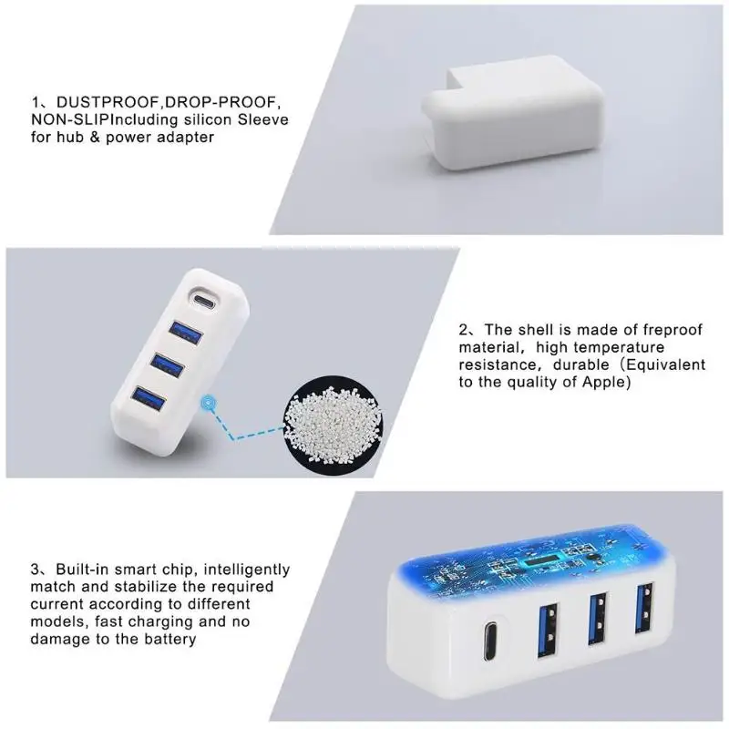 4 в 1 61 Вт адаптер питания док-станция 3 USB 3,0 PD Тип C концентратор сплиттер для MacBook Pro оснащен силикагелем рукав износостойкий