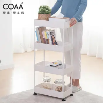 

Four-layer Mobile Trolley Kitchen Rack Floor-to-ceiling Multi-layer Shelf Bathroom Toilet White Storage Rack