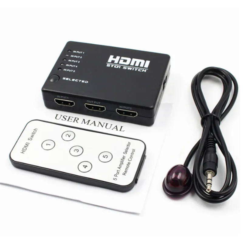 1pcs HDMI Splitter 3/5 Port HDMI Switch Switcher HDMI Port 1080P 3 Input 1 Output 4K Adapter For XBOX 360 PS3 PS4 Android HDTV