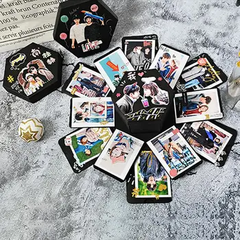 

Creative Hexagon Surprise Explosion Box DIY Scrapbook Photo Album Gift Box Valentine Wedding Gift Handmade Memory Book