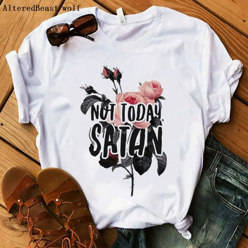 Not Today satan модная футболка для женщин с буквенным принтом и цветами Топы женские летние повседневные с коротким рукавом Женские vogue harajuku футболка