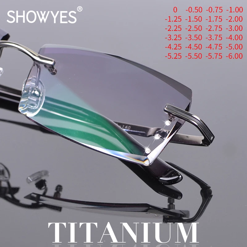 Titanium Blue Light Filter Glasses Men Rimless Frames Myopia Computer