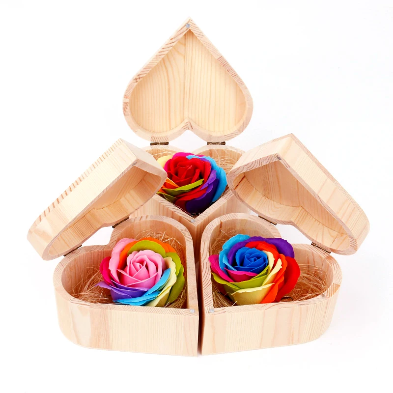 Романтический цвет роза цветок Лепесток мыло+ деревянная коробка в форме сердца вечерние свадебные подарок на день Святого Валентина DIY украшения