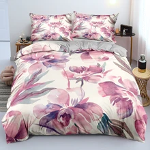 

High Quality Lotus Bed Linen Set Pink Flower Cream Duvet Cover Pillow Shams Twin Double Queen King Sizes Soft and Comfortable