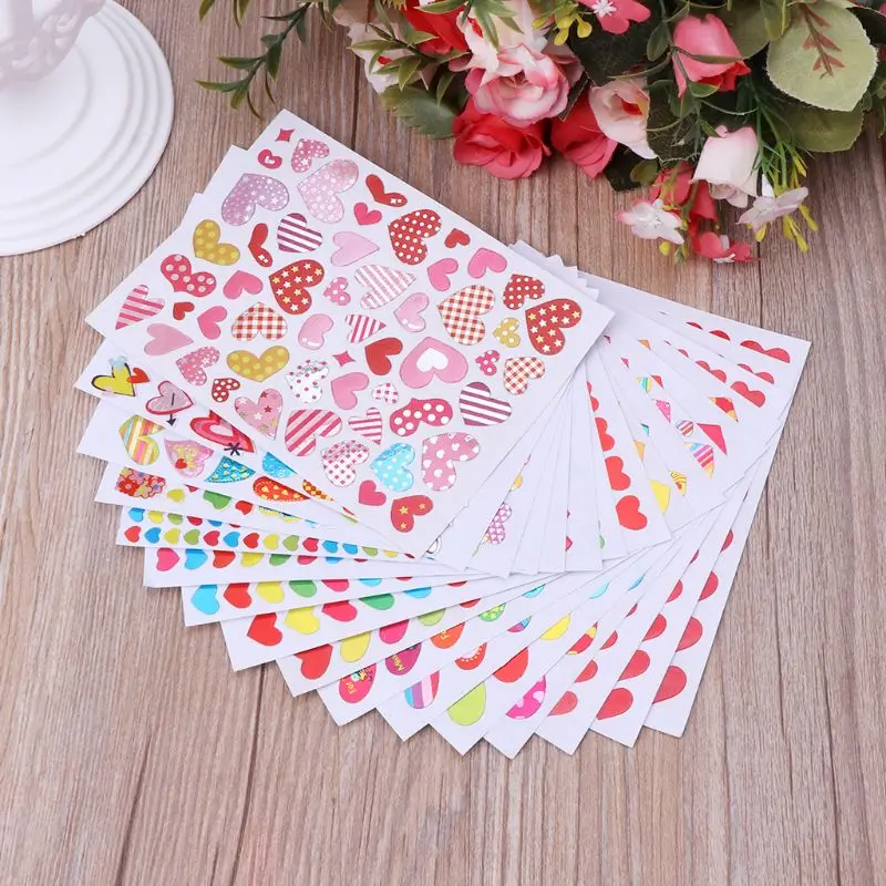 

10 Sheets Heart Stickers Love Decorative Sticker Kids Envelopes Cards Craft Scrapbooking Party Favors Prize Class Rewards Award
