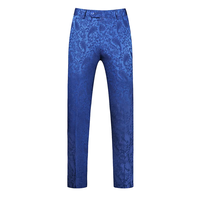 High Quality White Rose Pattern Suit Pants, Men's Business Office Trousers, Wedding Party Men Dress Pants Blue Pantalones Hombre