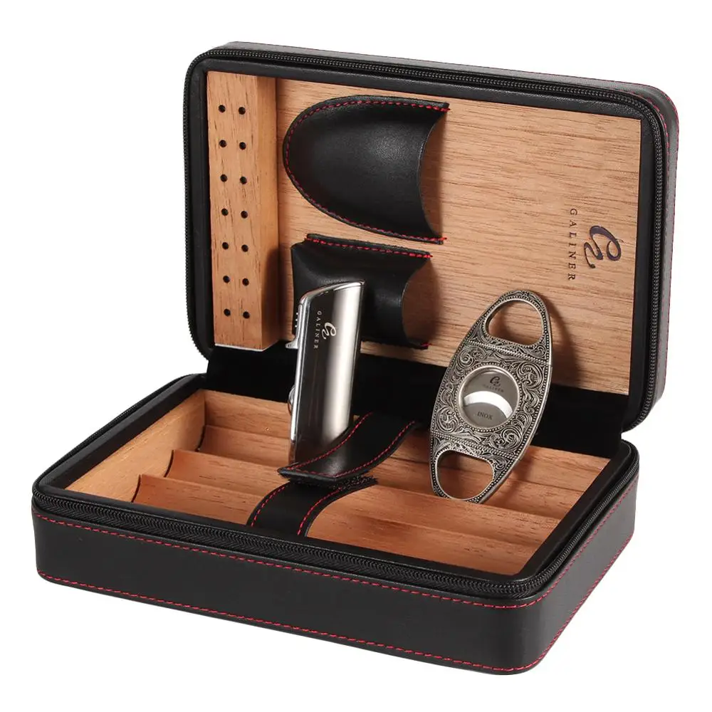 GALINER сигары Humidor кожаный чехол Портативный хьюмидор коробка для 4 Cohiba