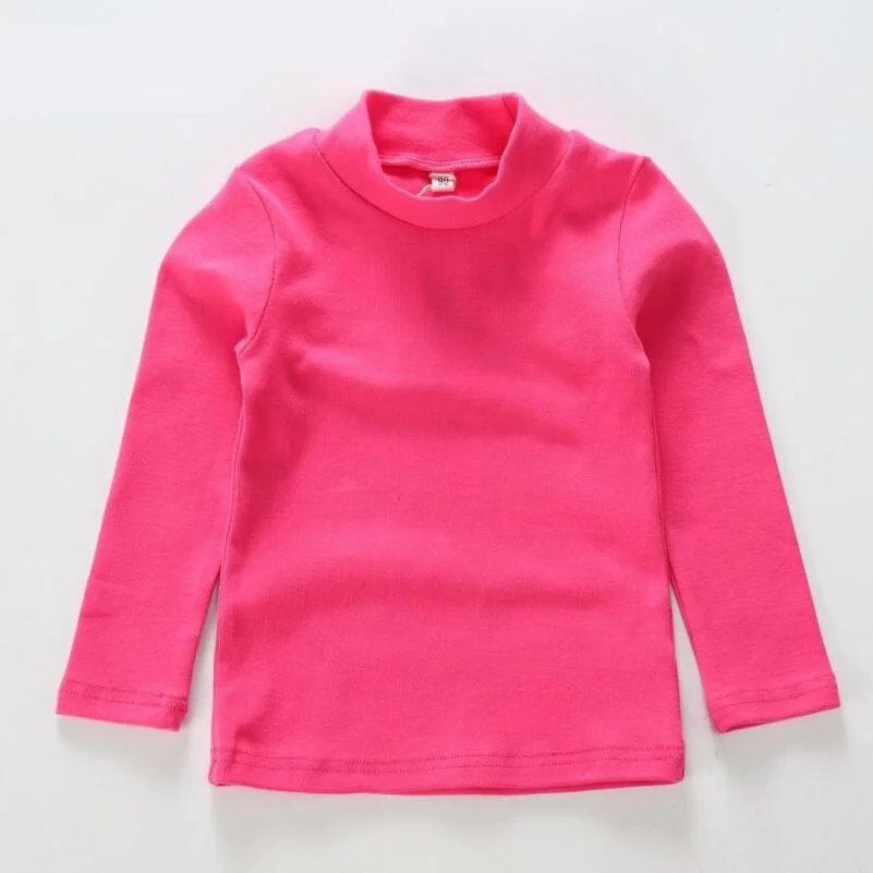 rose girls tops tees Футболки для маленьких мальчиков и девочек на весну, осень и зиму, рубашки с высоким воротником, детские топы с длинными рукавами, футболки, нижнее белье, детская одежда - Цвет: rose girls tops tees