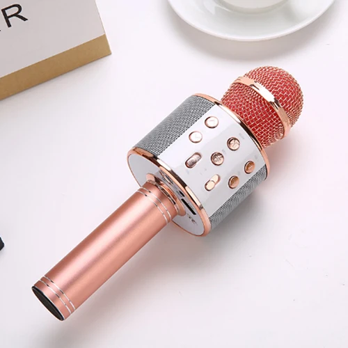 Rose gold 10 шт. WS858 bluetooth KTV consender микрофон беспроводной ручной micr музыкальный плеер для вокала, с рекордером Студийный микрофон - Цвет: Rose gold