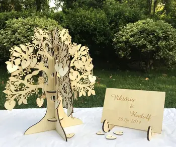 

Personalzied Wedding Guest Book 3D Wood Wishing Snowflake Tree Wooden Hearts Pendant Drop Ornaments for Party Favors Decor 37x35