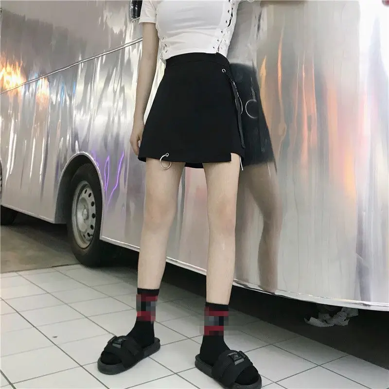 RealShe Jupe Femme Асимметричная черная мини-юбка с буквенным принтом Весенняя Осенняя Женская юбка Повседневная короткая женская юбка