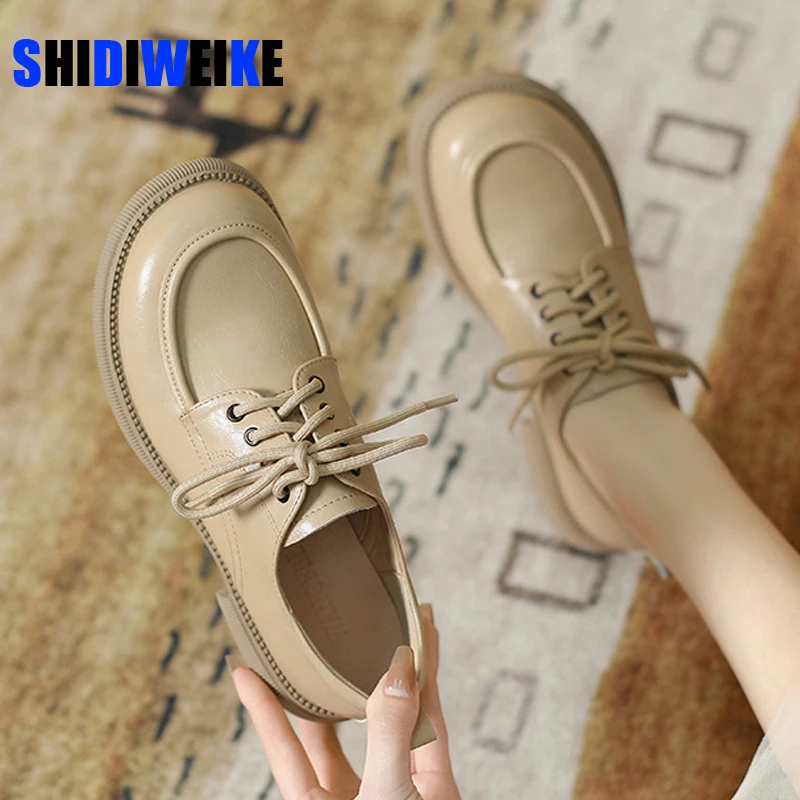Women Genuine Leather Oxfords Shoes Hand-made Dress Classic Fashion Lace-up Block Wingtip For Ladies Girls New AD1232