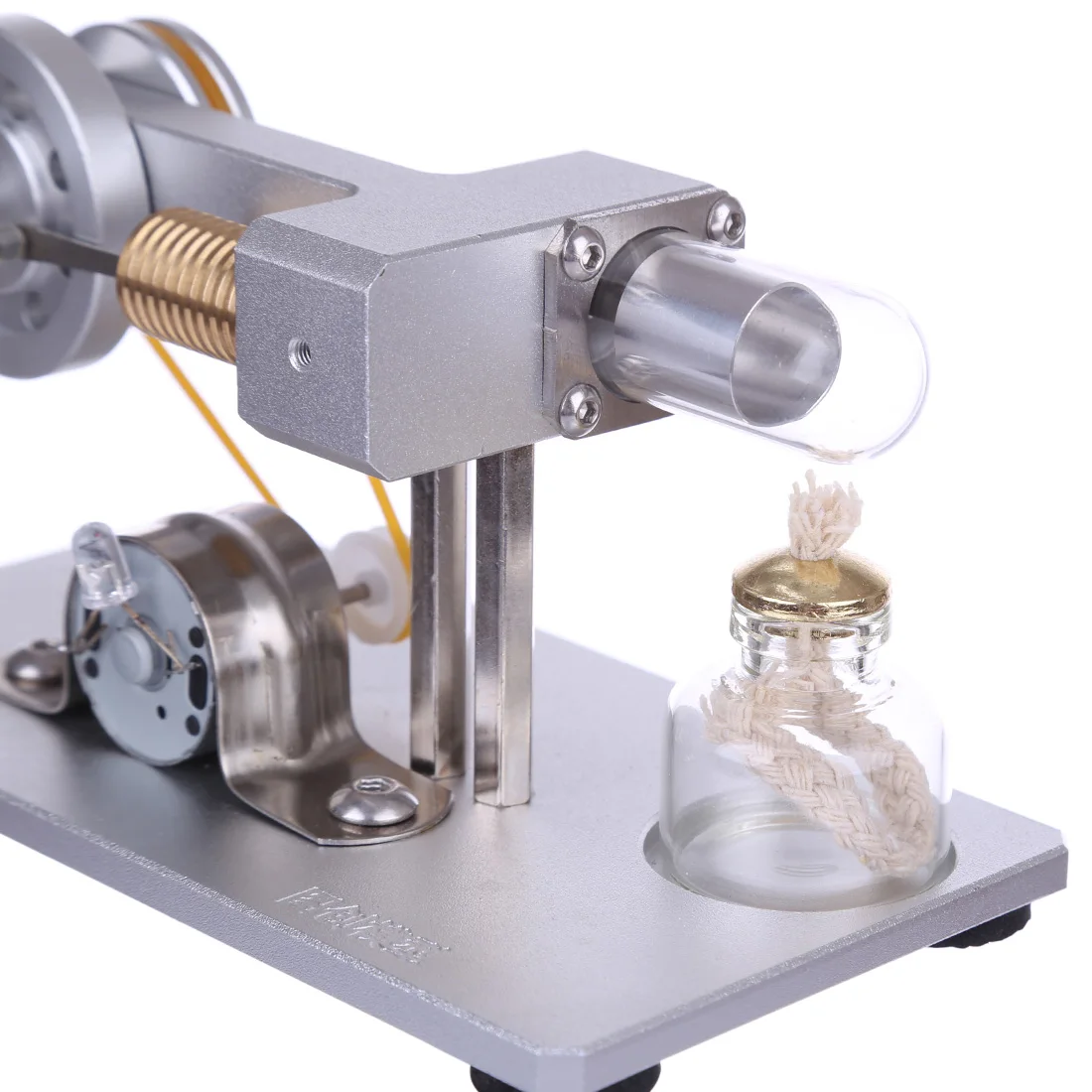 Micro Metal Stirling Engine Model With Brass Cylinder And Aluminum Alloy Holder - White/Balck