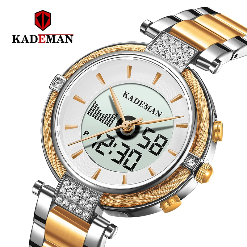 Новые часы Kademan, женские модные деловые женские часы, женские часы с белым золотым браслетом из нержавеющей стали, женские часы, Лидирующий бренд